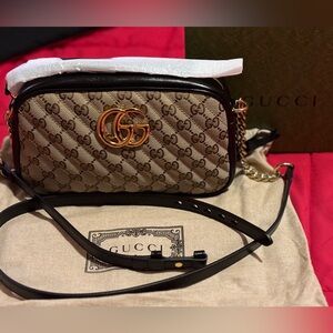 PRISTINE (Unused) and Authentic GG Canvas Small Marmont Matelasse Camera